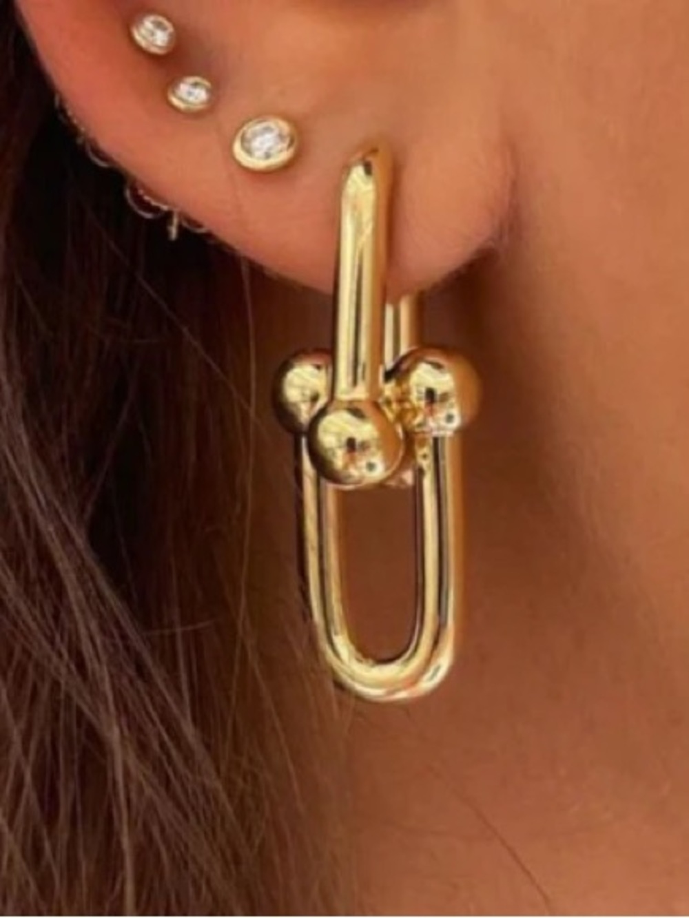 Commense Golden Double U-Shaped Link Earrings